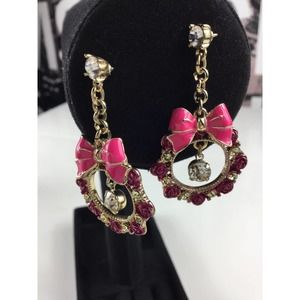 Betsey Johnson Vintage Pink Wreath Bow Earrings